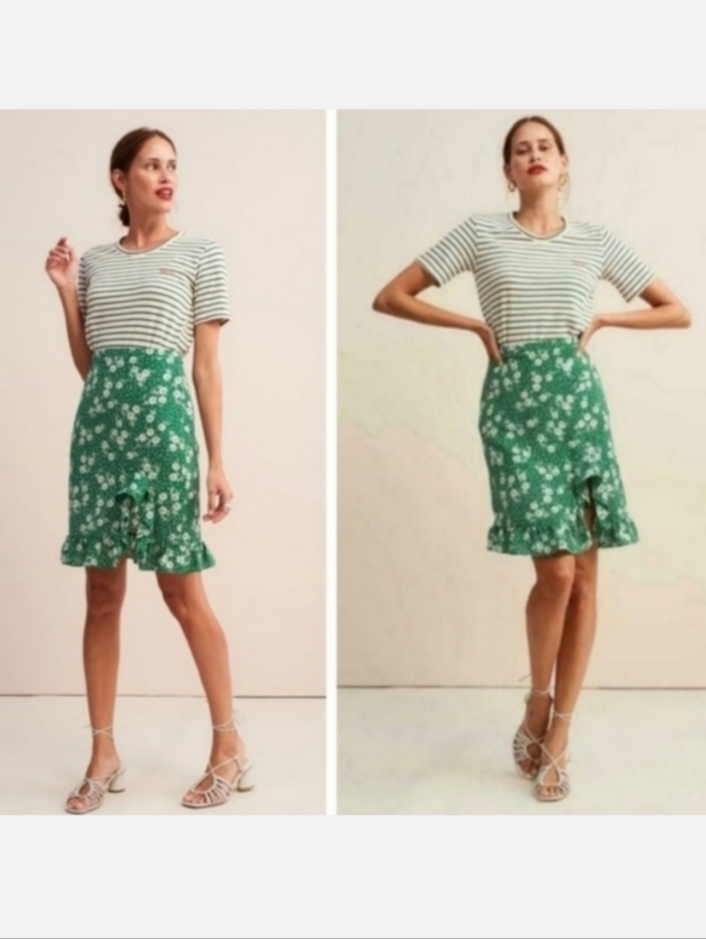 ROUJE ANGELE GREEN RUFFLE FLORAL SKIRT - Picture 2 of 7